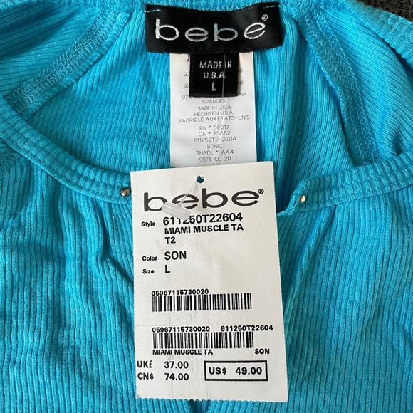 Vintage Y2K Bebe Miami Bling Tank Top NWT Blue Palm Tree Rhinestone XS S M L - Picture 8 of 9